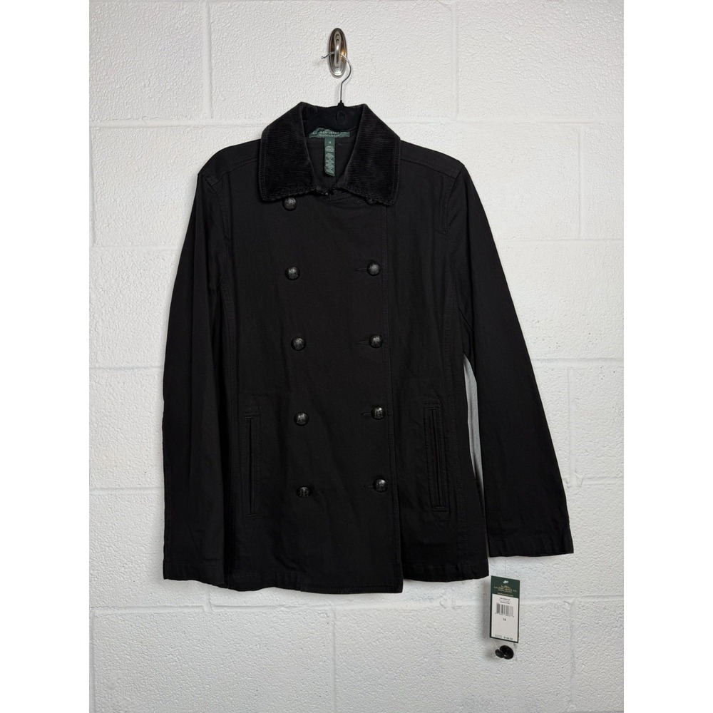 LRL Lauren Jeans Co Manhattan Jacket Womens 14 Black Denim Corduroy Collar NWT